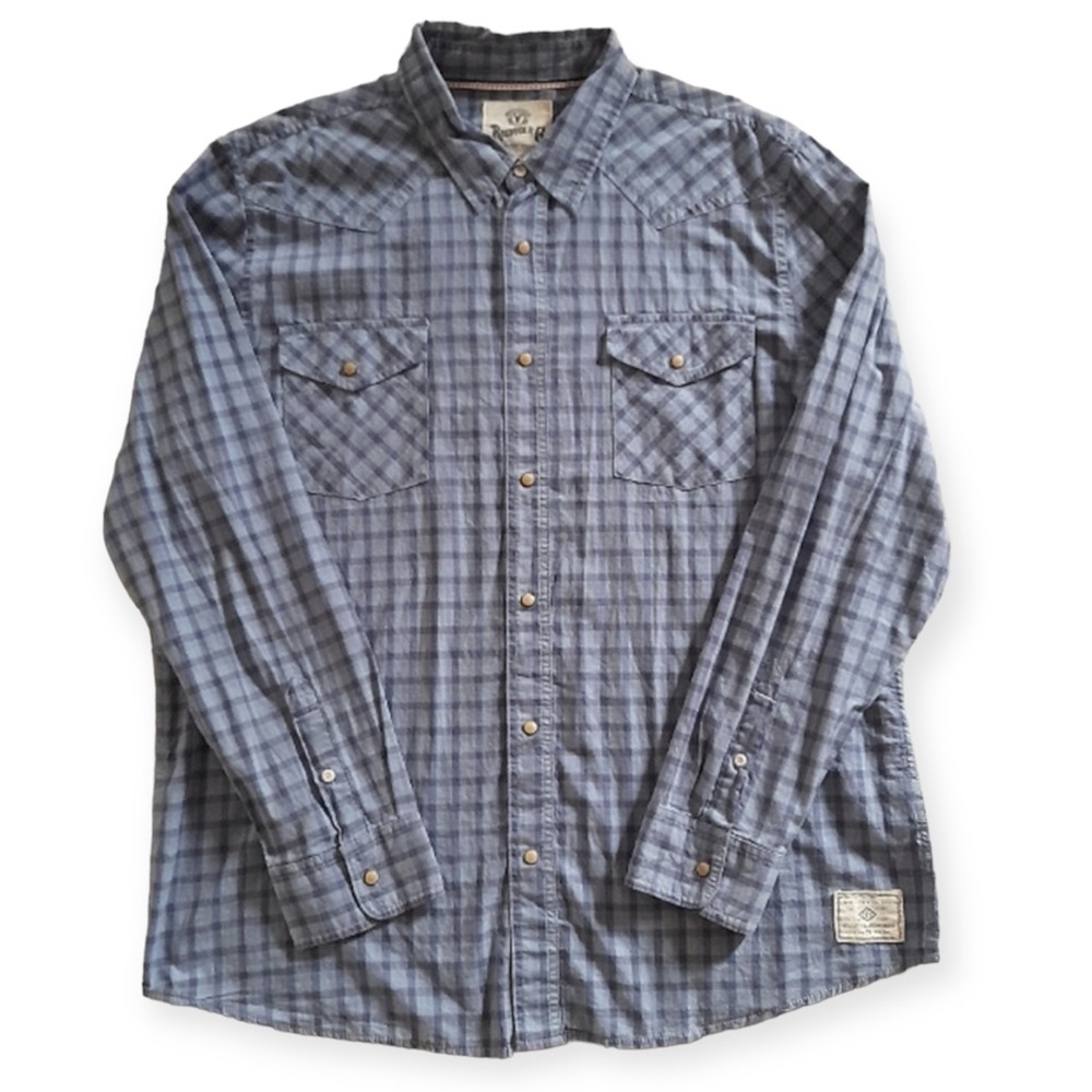 Roebuck & Co Size XXL Blue Western Plaid Pearl Snap Button 
Shirt Rodeo Cowboy
